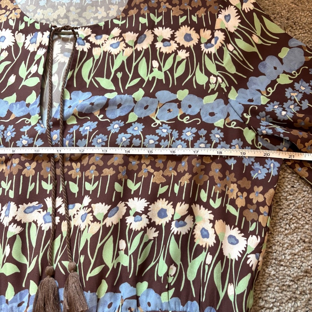 J. McLaughlin Hortense Chocolate Brown Falmouth Floral Midi Dress Women’s Large - Picture 11 of 13